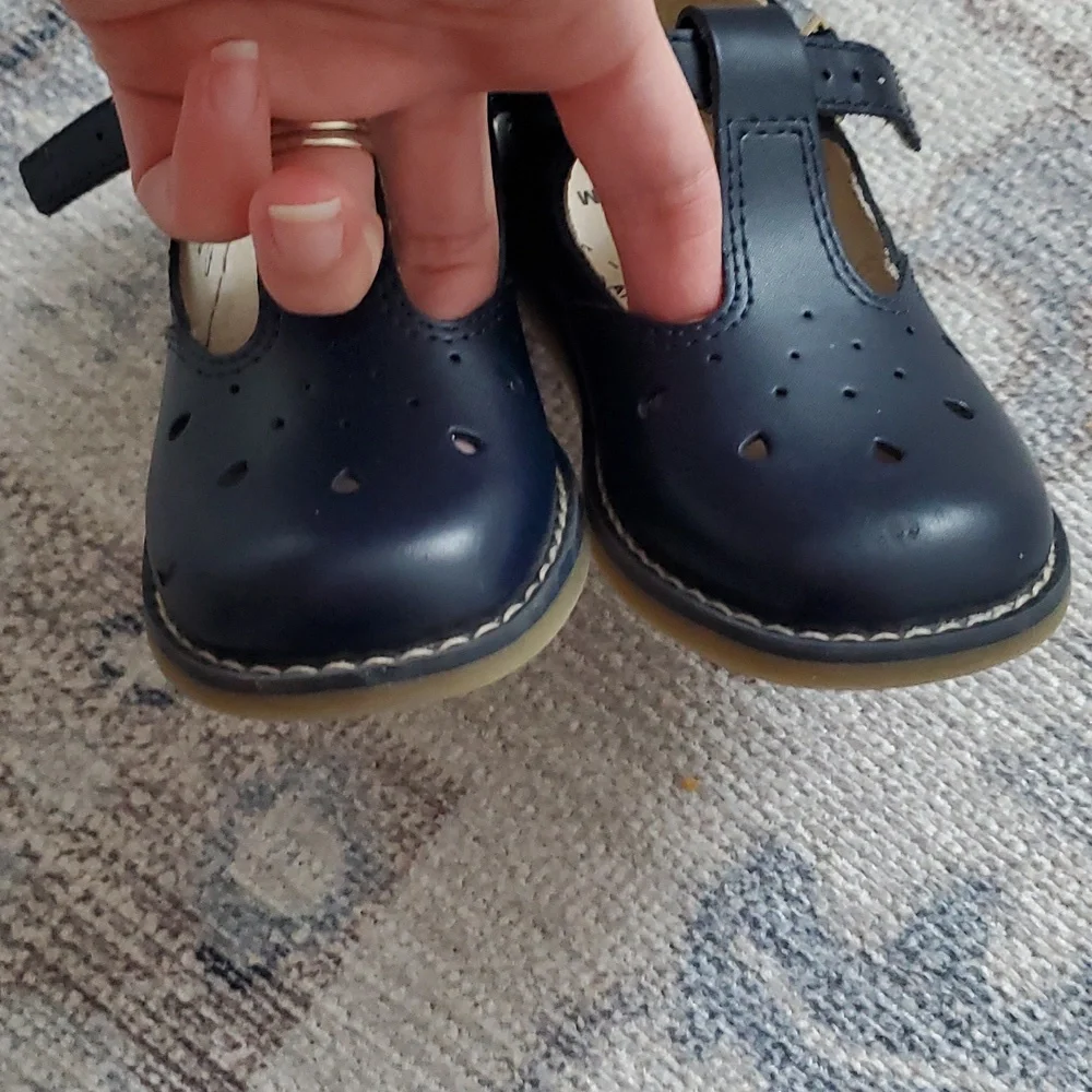 Footmates Harper Navy Leather Girls Mary Jane Buckle Shoes Sz5